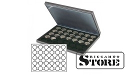 NERA M cassette with a black tray and 30 round slots for coin capsules with an external diameter of 37.5 mm, perfect for storing silver coins from Germany with a denomination of 20/10 euros in original "proof" capsules.