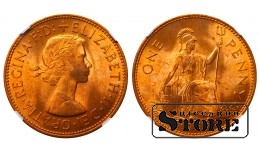 Великобритания Королева Елизавета II (1953 - 1967), 1 Пенни 1967, NGC MS 65 RD