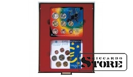 d-BOX in RAUCHGLAS modification with rectangular compartments for 2x5 sets of original-sealed German euro coins in brilliant uncirculated condition (up to 2014).