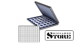 NERA M case with dark blue tablet for 80 square cells for placing coins/coin capsules up to 24 mm in diameter.