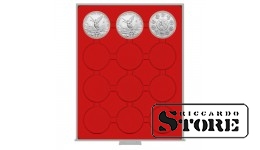 STANDARD Numismatic Box with 12 Round Compartments for Coin Capsules with an External Diameter of 58 mm and Large LINDNER Coin Capsules