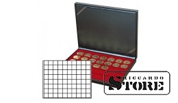 NERA M case with a dark red tray for 80 square cells for storing coins/coin capsules up to 24 mm in diameter.