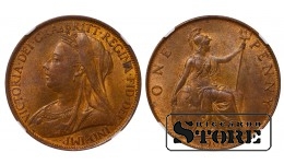 Didžioji Britanija Karalienė Viktorija (1838 - 1901), 1 penas 1900, NGC MS 63 BN