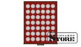 RAUCHGLAS numismatic box with 42 round compartments for coins up to 29.5 mm in diameter