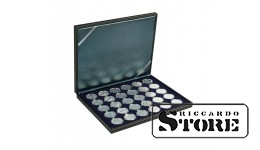 NERA M case with a dark blue tray for 30 round cells to hold coin capsules with an outer diameter of 39.5 mm, such as for holding silver coins from Germany with a denomination of 20/10 euro in LINDNER capsules.