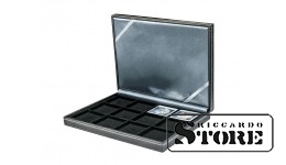 NERA XM case with 12 square compartments for coins/coin capsules with an outer diameter up to 52 mm