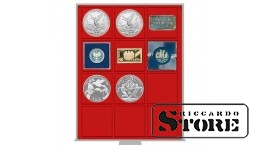 Numismatic box in STANDARD modification with 12 square cells for coins/coin capsules up to 66 mm in diameter.