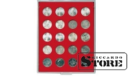 Numismatic box in STANDARD modification with 20 round cells for coins up to 38 mm in diameter.