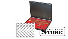 NERA M case with a light red tray for 30 round slots, designed for coin capsules with an outer diameter of 37.5 mm. Ideal for storing German silver coins of 20/10 euros in their original capsules, in proof quality.