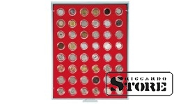 Numismatic box in STANDART modification with 48 round compartments for coin capsules with an external diameter of 26 mm.