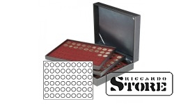 NERA XL cassette with 3 inserts and dark red velvet-covered tablets for storing 162 coins with a diameter of 25.75 mm, for example, for storing 2 euro coins.