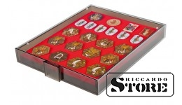 Collection box in RAUCHGLAS modification with a red porous tray for storing badges, orders, and emblems.