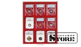 STANDARD numismatic box for 9 graded coins, size 63x85 mm, from American grading companies