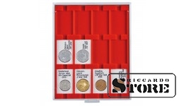 Numizmatikos dėžutė STANDARD modifikacijoje su 12 stačiakampiais skyriais REBECK COIN L rėmeliams 75 x 50 mm.