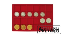 Tray for 24 coins up to 45 mm in diameter, red.