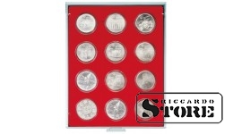 STANDARD numismatic box with 12 round compartments for coin capsules with an outer diameter of 54 mm.