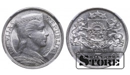 Latvija Alberts Kviesis (1930 - 1934), 1932 5 latai, NGC AU 58