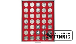 Numismatic box in STANDARD modification with 35 round compartments for coins up to 32.5 mm in diameter, for example, for placing silver coins from Germany with a denomination of 20/10 euros.