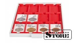 Numismatic box in STANDARD modification with 12 rectangular compartments for REBECK COIN L frames 75 x 50 mm.