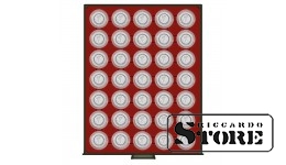 RAUCHGLAS numismatic box with 35 round compartments for coin capsules with an outer diameter of 36 mm