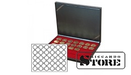 NERA M cassette with a dark red tray and 30 round slots for coin capsules with an external diameter of 37.5 mm, perfect for storing silver coins from Germany with a denomination of 20/10 euros in original "proof" capsules.