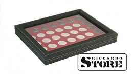 NERA M PLUS cassette with a dark red tablet and 35 round compartments for coins with a diameter of 32.5 mm, for example, to store silver coins from Germany with a face value of 20/10 euros.