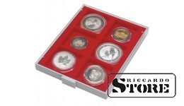 d-BOX in STANDARD modification with 6 square slots of 85x85 mm for coins/medals and other collectible items.