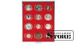 STANDARD Numismatic Box with 12 Round Compartments for Coin Capsules with an External Diameter of 58 mm and Large LINDNER Coin Capsules