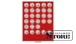 STANDARD Numismatic Box with 35 Round Cells for Coin Capsules up to 34 mm in Diameter, Ideal for Storing Germany's 5 Euro Coins in LINDNER Capsules