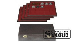 CARUS natural wood case with 4 inserts for 80 coins/coin capsules up to 47 mm in diameter.