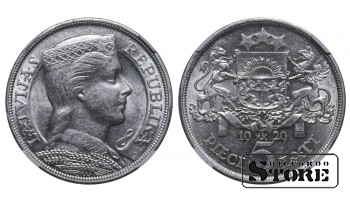 Läti Alberts Kviesis (1930 - 1934), 1929 5 latti, NGC AU 58