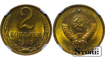 СССР, 2 копейки, 1985 год, MS 64, 6638502-015, латунь