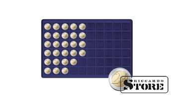 Dark blue tray for 60 coins up to 27 mm in diameter.