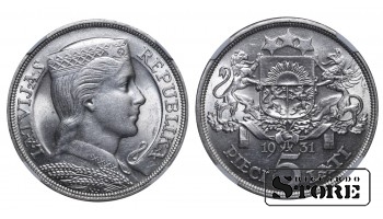 Латвия Альберт Квиесис (1930 - 1934), 1931 5 Лат NGC AU DETAILS OBV CLEANED