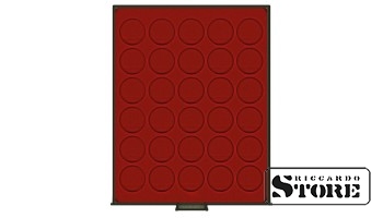 Numismatic box in RAUCHGLAS modification with 30 round slots for coins up to 39 mm in diameter.