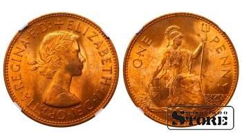 Великобритания Королева Елизавета II (1953 - 1967), 1 Пенни 1967, NGC MS 65 RD