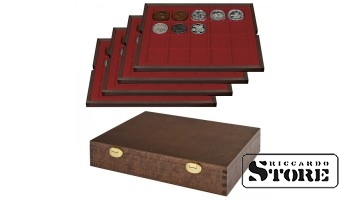 LINDNER wooden cassette with 4 inserts for storing 80 coins/coin capsules with a diameter of up to 47 mm – SPECIAL EDITION.