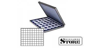 NERA M case with dark blue tablet for 80 square cells for placing coins/coin capsules up to 24 mm in diameter.