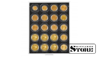 Numismatic box in CARGO modification with 20 square compartments for coin holders 50x50 mm/coin capsules CARRÉE/coin capsules OCTO