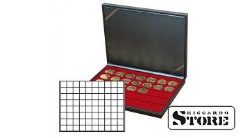 NERA M case with a dark red tray for 80 square cells for storing coins/coin capsules up to 24 mm in diameter.