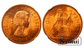 Великобритания Королева Елизавета II (1953 - 1967), 1 Пенни 1967, NGC MS 65 RD