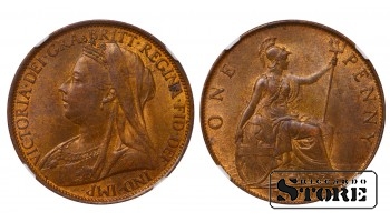 Didžioji Britanija Karalienė Viktorija (1838 - 1901), 1 penas 1900, NGC MS 63 BN