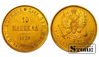 1878 Nikolajs II Somija Zelts Monēta 10 markkaa KM# 8 #FIN4402