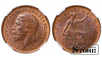 Великобритания Король Георг V (1910 - 1936), 1 фартинг (1/4 пенни) 1932, NGC MS 65 BN