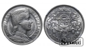 Latvija, 5 lati, 1932. gads, NGC, AU 55