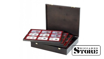 CARUS natural wood case for storing 36 slabbed coins measuring 63x85 mm from American grading companies.