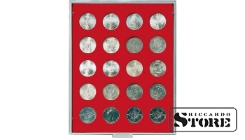 Numismatic box in STANDARD modification with 20 round cells for coins up to 38 mm in diameter.