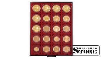 RAUCHGLAS numismatic box with 20 square compartments for 50x50 mm coin frames