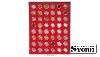 Numismatic box in STANDART modification with 48 round compartments for coin capsules with an external diameter of 26 mm.