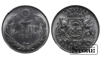 Латвия 2 Лата 1926 NGC UNC DETAILS